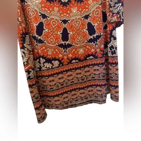 NWT TACERA Woman’s Medallion Orange Navy Blue Dress Sheer Winged Sleeves 2X - Picture 7 of 15